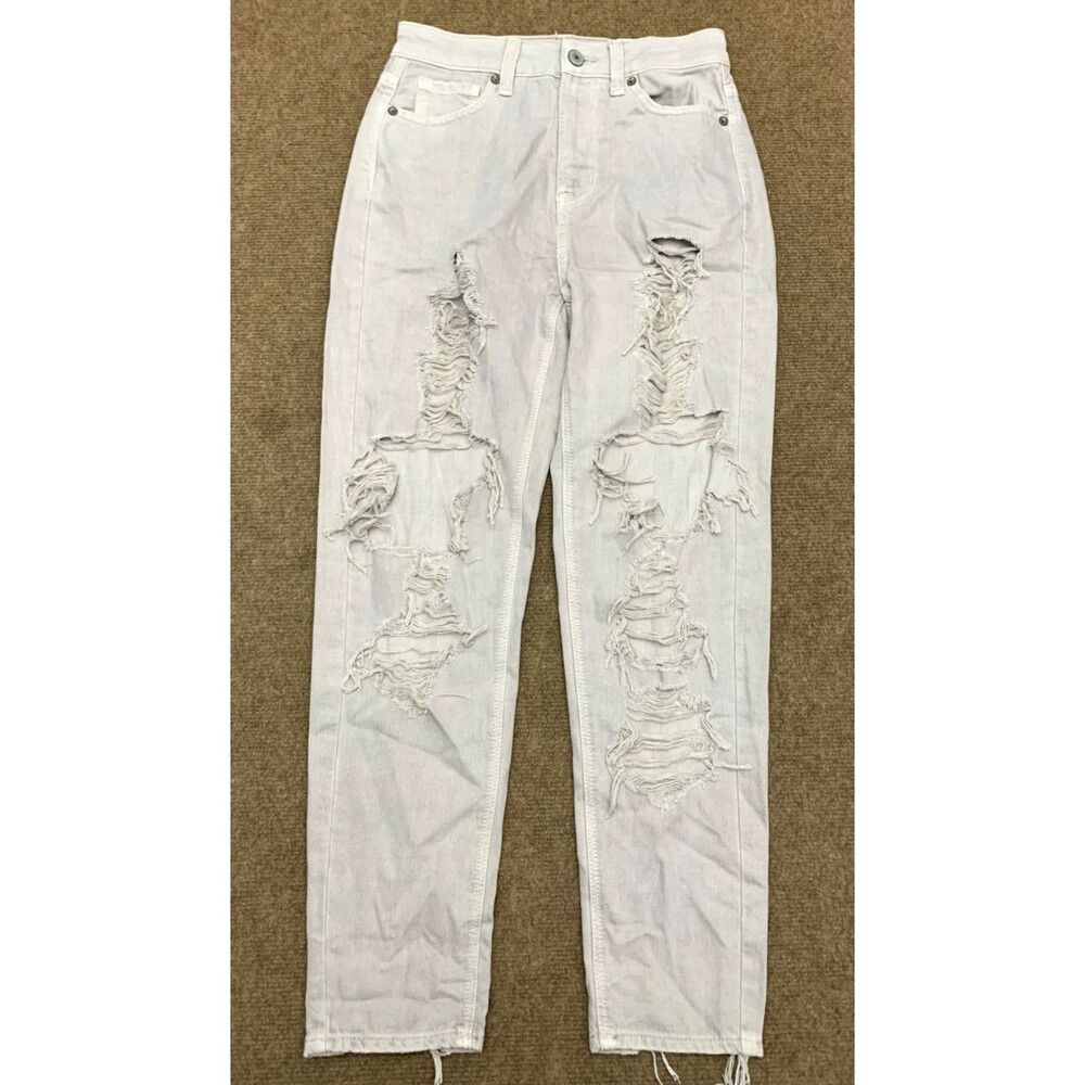 American Eagle Jeans Womens 00 Barrel Mom Heavy Distressed Gray Washed Denim